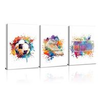 KAIRNE Football Art Print - Soccer Player Wall Art Set of 3 (8x10, Framed) for Boys' Bedroom