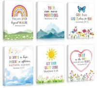 KAIRNE Framed Inspirational Bible Verse Canvas Art Prints,(6Pcs,8"x10") Rainbow Christian Wall Art For Kids,Sunday School Decorations For Classroom,Nursery Playroom Bedroom Religious Wall Decor