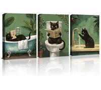 KAIRNE Funny Black Cat Bathroom Green Plant Wall Art Prints 12 x 16inch x 3