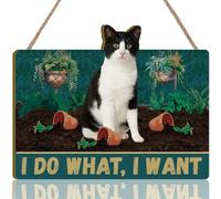 KAIRNE Funny Black Cat Sign,Black Cat Quotes Hanging Plaque Bathroom Wall Decor I Do What I Want Gifts for Pet Lovers,Plants Pet Kitty Kitten Wood Plaque Toilet Home Outdoor Decor