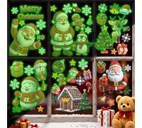 KAIRNE Glow in The Dark Christmas Stickers Santa Claus Window Decoration Snowflake Fluorescent Merry Christmas Reindeer Snowman Penguins Stickers for Xmas Decorations Winter Party