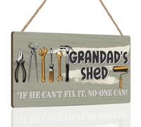 KAIRNE Grandad’s Shed Wooden Wall Sign Rectangle Home Shed Sign If He Can't Fix It No One Can Hanging Plaque Pliers Wrenches Funny Man Cave Decor for Grandpa Workshop Wooden Decor for Shed