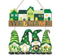 KAIRNE Green Gnome Clover Wall Art Sign St. Patrick's Day Welcome Rustic Hanging Wooden Plaque Irish Lucky House Shamrock Door Hanger for Home Yard Indoor Outdoor Garden Living Room
