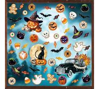 KAIRNE Halloween Window Cling,Boo Ghosts Pumpkins Decals,Fall Wall Stickers,Halloween Ghost Window Clings,Truck Pumpkin Wall Decals,Black Cat Skull Bat Stickers for Home Office Room Party