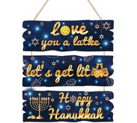KAIRNE Hanukkah Sign,Happy Hanukkah Wooden Door Sign,Menorah Star Wall Decor,Winter Room Decor,Judaism Wood Hanging Plaque,Blue Chanukah Gifts for Snow Jewish Living Room Bedroom Office Decoration