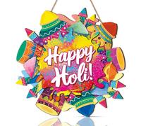 KAIRNE Happy Holi Decor,Holi Decoration for Home,Front Door Welcome Sign,Holi Hai Party Decorations,Indian New Year Porch Decoration,Holi Festival Wooden Hanging Sign for Living Room Housewarming Gift
