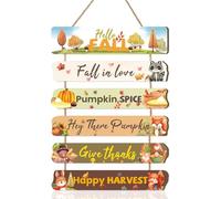 KAIRNE Hello Fall Door Decor,Happy Harvest Door Hanging,Thanksgiving Autumn Wall Plaque,Pumpkin Wall Hanging Sign,Animals Autumn Decor,Fall Rustic Turkey Wooden Sign for Porch Room Yard Home Farmhouse
