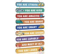 KAIRNE Inspirational Phrases Wall Plaque Colorful Construction Car Hanging Sign Boys Room Decor Motivational Quotes Wall Art Positive Phrases You Are Kind Hanging Plaque for Nursery Kids Bedroom Decor