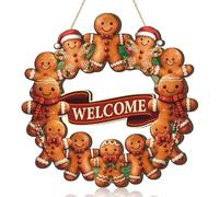 KAIRNE Merry Christmas Decorations Sign Gingerbread Man Door Sign Xmas Welcome Wooden Wall Plaque Baking Cookies Gingerbread Xmas Wall Hanging Decor Wreaths for Home Outdoor Indoor