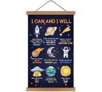 KAIRNE Outer Space Poster,I can I Will Positive Space Themed Decor,Rocket Prints Astronaut Hanging Canvas with Magnetic Hanger,Motivational Wall Art for Boys Room Bedroom Kids Classroom Decor