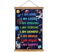 KAIRNE Positive Affirmations Wall Decor for Kid I Am Kind Inspirational Quotes Poster Canvas Space Astronauts Planets Decor for Boy's Bedroom Motivation Quotes Poster forr Nursery Playroom