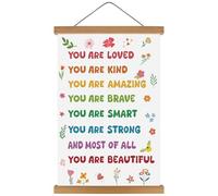 KAIRNE Positive Affirmations Wall Decor For Kids You Are Kind Smart Poster Hanger Frame Inspirational Wall Art Canvas Boho Flower Hanging Inspirational Banner Decor for Classroom Nursery Playroom