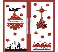KAIRNE Remembrance Day Wall Sticker Poppy Soldier Silhouette Window Stickers Remembrance Day Window Clings Double Side for 11th November Glass Decor Lest We Forget Wall Sticker for Living Room