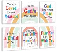 KAIRNE Scripture Wall Decor,Inspirational Christian Wall Art,Set Of 6 Piece (12x16inch,Framed) Rainbow Bible Verses Canvas Poster For Sunday School Classroom Nursery Decor,Christian Gifts For kids
