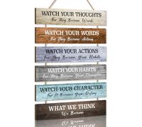KAIRNE Set of 6 Inspirational Quotes Wall Art,Motivational Phrases Wall Sign,Inspirational Words Watch your Thoughts Wood Sign for Living Room,Positive Hanging Sign for Bedroom Kids Room Office Decor
