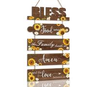 KAIRNE Sunflower Wall Art for Kitchen, Inspirational Family Wood Sign Decor, Motivational Biblical Hanging Decoration for Living Room and Home