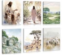 KAIRNE Watercolor Jesus Biblical Scenery Canvas Wall Art Prints 8x10inch x6