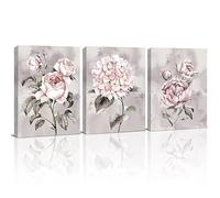 KAIRNE Watercolor Pink Rose Hydrangea Peony Wall Art Prints 12 x 16inch x 3