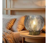Kairui Lighting Glass Table Lamp Smoked Grey Table Lamp with 20CM Glass and E14 Antique Brass Base Desk Lamp Modern Bedside Lamp for Bedroom and Living Room