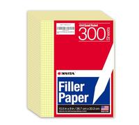 KAISA Loose Leaf Notebook Paper, 4x4 Quad Graph Ruled, 300 Sheets Per Lined Paper, 8" x 10.5", 3 Hole Punched for 3 Ring Binder, Canary, Made In USA