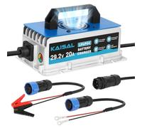 KAISAL 29.2 V 20 A LiFePO4 Charger, Lithium Battery Charger for 24 V (25.6 V) Lithium Iron Phosphate Battery 0 V Activated LiFePO4 Battery IP67 Waterproof, 24 V Charger for Motorhome, Boat, Solar