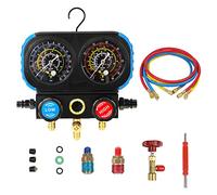 KAISAL 3 Way AC Manifold Gauge Set for Freon Charging, Fits R1234YF R404A R12 Refrigerants, Double Dial & 3 Valve Automotive AC Gauges with 5FT Thickened Hoses,Adjustable Couplers and Can Tap