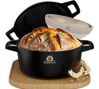Kaisertal® Cast Iron Pot Bread Baking [Includes Proofing Basket and Dough Knife with 5 Blades] - Robust 26 cm Cast Iron Bread Pot - Ideal Bread Baking Mould with Lid, Cast Iron Pot Bread Baking