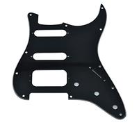 KAISH 11 Hole American Modern Strat Style HSS Pickguard 3-Screw Round Corner Humbucking Pickup Mounting for Stratocaster/Strat Black 3 Ply