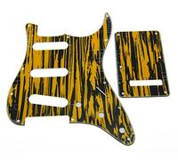 KAISH 11 Hole ST/Strat Style Pickguard SSS Pick Guard with ST Back Plate Tremolo Trem Cover for USA/Mexico Stratocaster/Strat Black Yellow Wicker