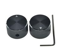 KAISH 2pcs 63/64"(25mm) Diam. Black Aluminium Potentiometer Knobs 1/4" Universal Metal Pot Knobs with Indicator & Polished Edge for Guitar/Bass/AMP Amplifier/Power Amplifier/Preamps/Audio Equipments
