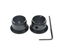 KAISH 2pcs Aluminium Potentiometer Knobs 1/4" Universal Top Hat Knobs Bell Control Knob with Set Screw for Guitar/Bass/AMPS/Preamps Black with Polished Edge and Indicator
