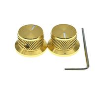 KAISH 2pcs Aluminium Potentiometer Knobs 1/4" Universal Top Hat Knobs Bell Control Knob with Set Screw for Guitar/Bass/AMPS/Preamps Gold with Indicator