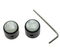 KAISH 2pcs Black with White Pearl Cap Guitar Dome Knobs for Tele Telecaster Set Screw Guitar Bass Knob