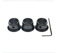 KAISH 3pcs Aluminium Potentiometer Knobs 1/4" Universal Top Hat Knobs Bell Control Knob with Set Screw for Guitar/Bass/AMPS/Preamps Black with Polished Edge and Indicator