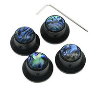 KAISH 4x Abalone Top Black LP Top Hat Knobs with Set Screw Metal Bell Knobs for Guitar Bass with 6mm Shaft Pots