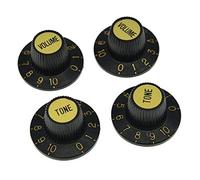 KAISH 4x Black with Gold Cap 24 Fine Spline LP Guitar Witch Hat Knobs Top Hat Knob for USA Les Paul/SG/ES