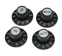 KAISH 4x Black with Silver Cap 24 Fine Spline LP Guitar Witch Hat Knobs Top Hat Knob for USA Les Paul/SG/ES