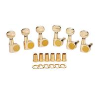 KAISH 6 Inline Guitar 2 Pin Tuners Tuning Keys Pegs Dual Pin Tuning Machine Heads for Squier Strat/Tele/Ibanez/Yamaha/Import Style Guitars Mini Oval Button Gold