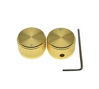 KAISH 63/64"(25mm) Diam.Pack of 2 Aluminium Potentiometer Knobs 1/4" Universal Metal Pot Knobs with Indicator & Set Screw for Guitar/Bass/AMP Amplifier/Power Amplifier/Preamps/Audio Equipments Gold