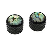 KAISH Black Large Size Set of 2 Push on Fit Abalone Top Dome Knobs Abalone Inserts Guitar Bass Knobs for Precision Bass/Telecaster/Tele Guitar(Import Style)