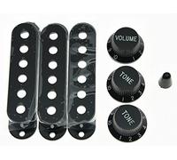 KAISH Black ST Strat Pickup Covers Knobs and 5 Way Switch Tip Cap