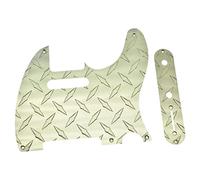 KAISH Diamond Plate Vintage 5 Hole Tele Pickguard with Metal Aluminum Diamond Plate Control Plate and Screws for American/Mexican FD Telecaster Gold