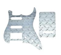KAISH Premium Diamond Plate 11 Hole Strat HSS Pickguard Aluminum Scratch Plate and Backplate Tremolo Trem Cover with Screws for American/Mexican FD Stratocaster Silver
