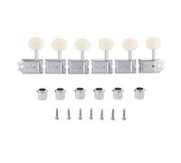 KAISH Pure Vintage Tuners Tuning Machines Pegs Guitar Tuning Keys with Split Post for Strat/Tele/Jaguar Aged White Plastic Oval Knob Left Handed Chrome