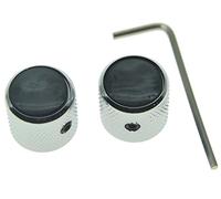 KAISH Set of 2 Black Pearl Top Guitar Dome Knobs with Set Screw for Tele Guitars Black Pearl Cap Bass Chrome Knobs