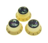 KAISH Set of 3 Plastic Push on Fit Abalone Top ST Strat Knobs Guitar/Bass Control Knobs for Metic 5.8mm 18 Splines Split Shaft Pots Cream