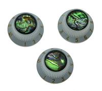 KAISH Set of 3 Plastic Push on Fit Abalone Top ST Strat Knobs Guitar/Bass Control Knobs for Metic 5.8mm 18 Splines Split Shaft Pots White