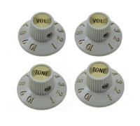 KAISH Set of 4 Witch Hat Knobs with Set Screw 1/4" Guitar Bass Knobs 2 Volume 2 Tone for 72 Telecaster Custom/Jazzmaster/Guitar Amplifiers White with Gold Cap