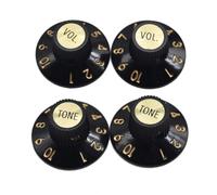 KAISH Set of 4 Witch Hat Knobs with Set Screw 1/4" Guitar Bass Knobs 2 Volume 2 Tone for 72 Telecaster Custom/Jazzmaster/Guitar Amplifiers Black with Gold Cap