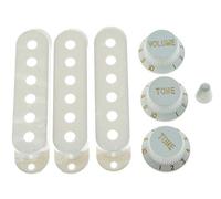 KAISH White ST Strat Pickup Covers Knobs and 5 Way Switch Tip Cap